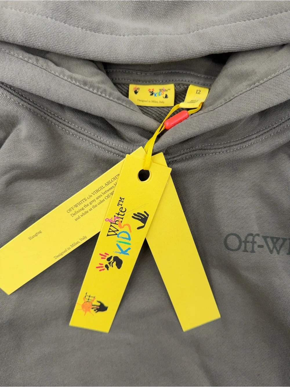 Off-White Kids Hoodie Olive Green Arrow Logo Pullover Sweatshirt Size 12 NWT